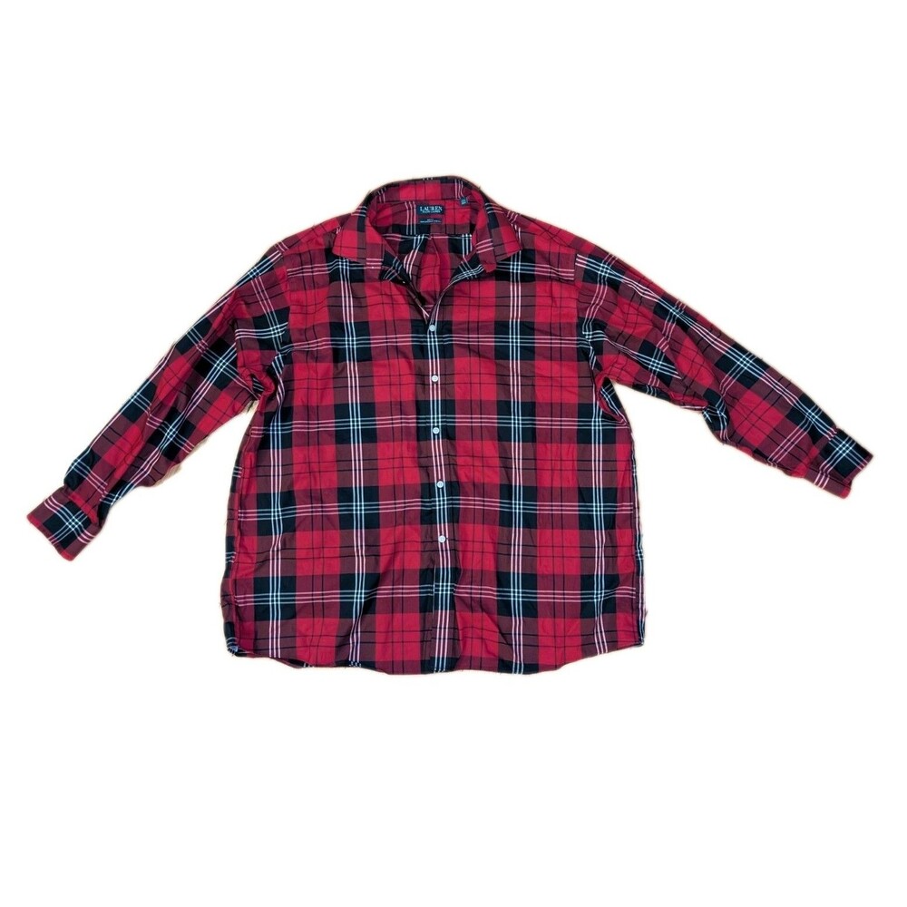 Lauren Ralph Lauren Big Fit Performance Stretch Dress Shirt 15.5 34/35 Red Plaid